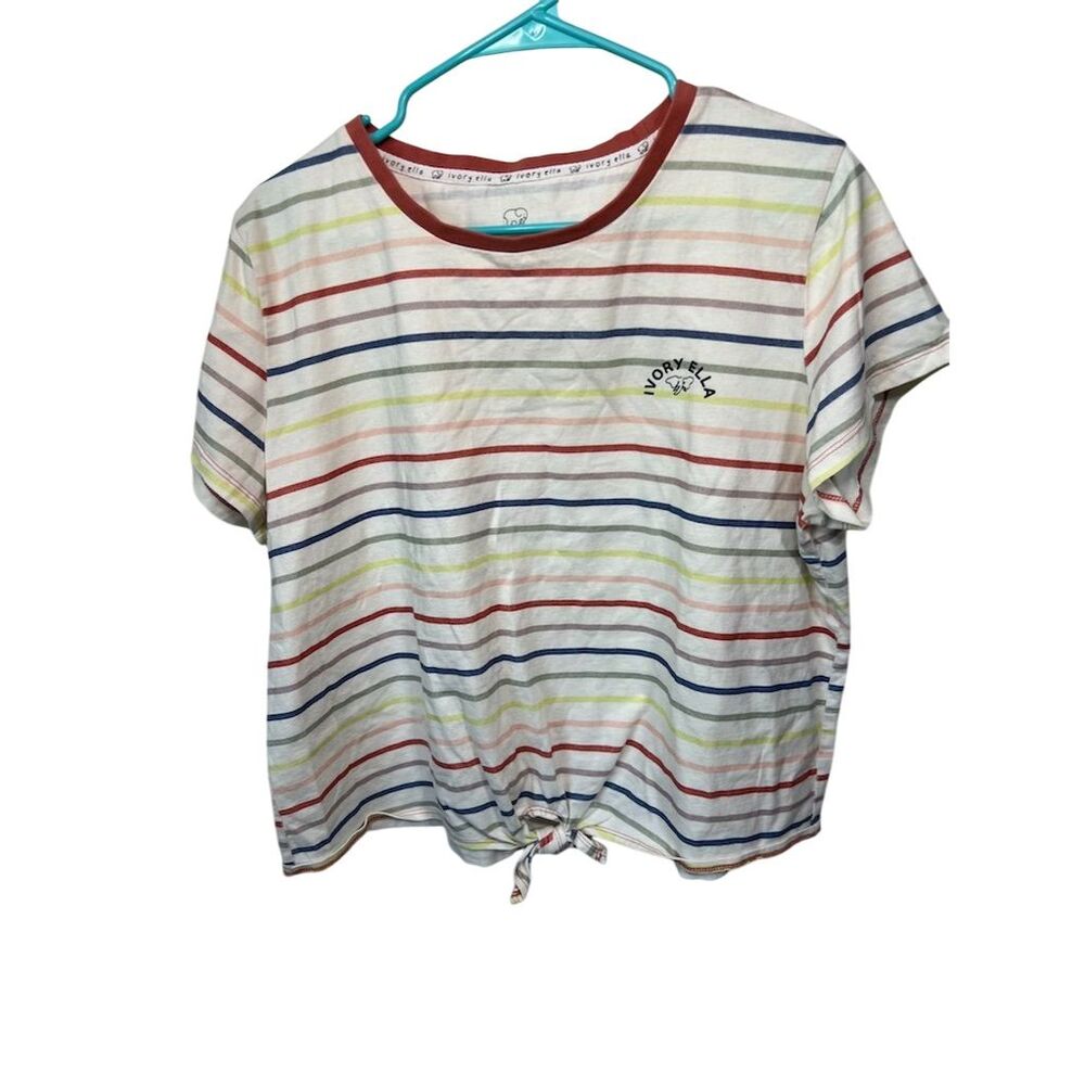 Ivory Ella Women's XL Multicolor Striped Tie Front Tee Casual Top